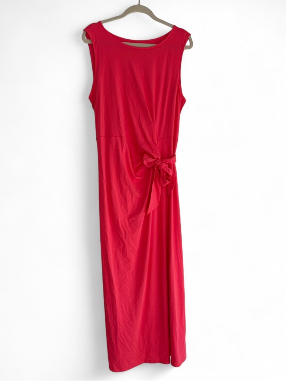 Lands' End Coral Orange Sleeveless Tie Front Knit Maxi Dress Size XL